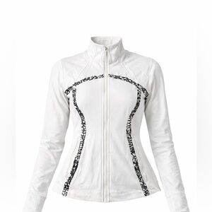 lululemon athletica White Zip-Up Bomber Jacket with Black Trim